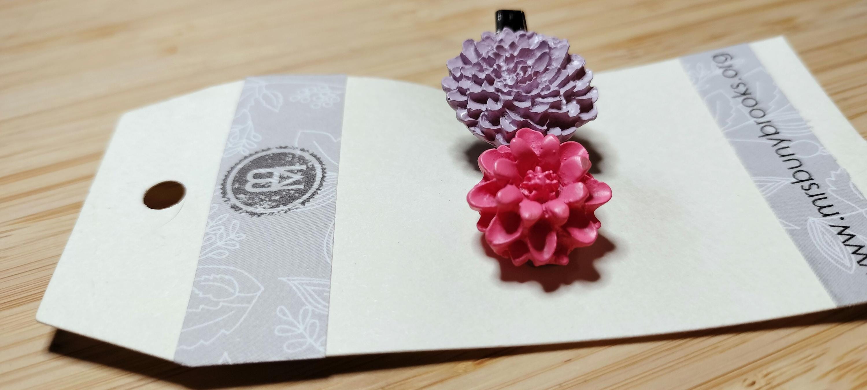 3D double flower hair clip, Lavender & Pink