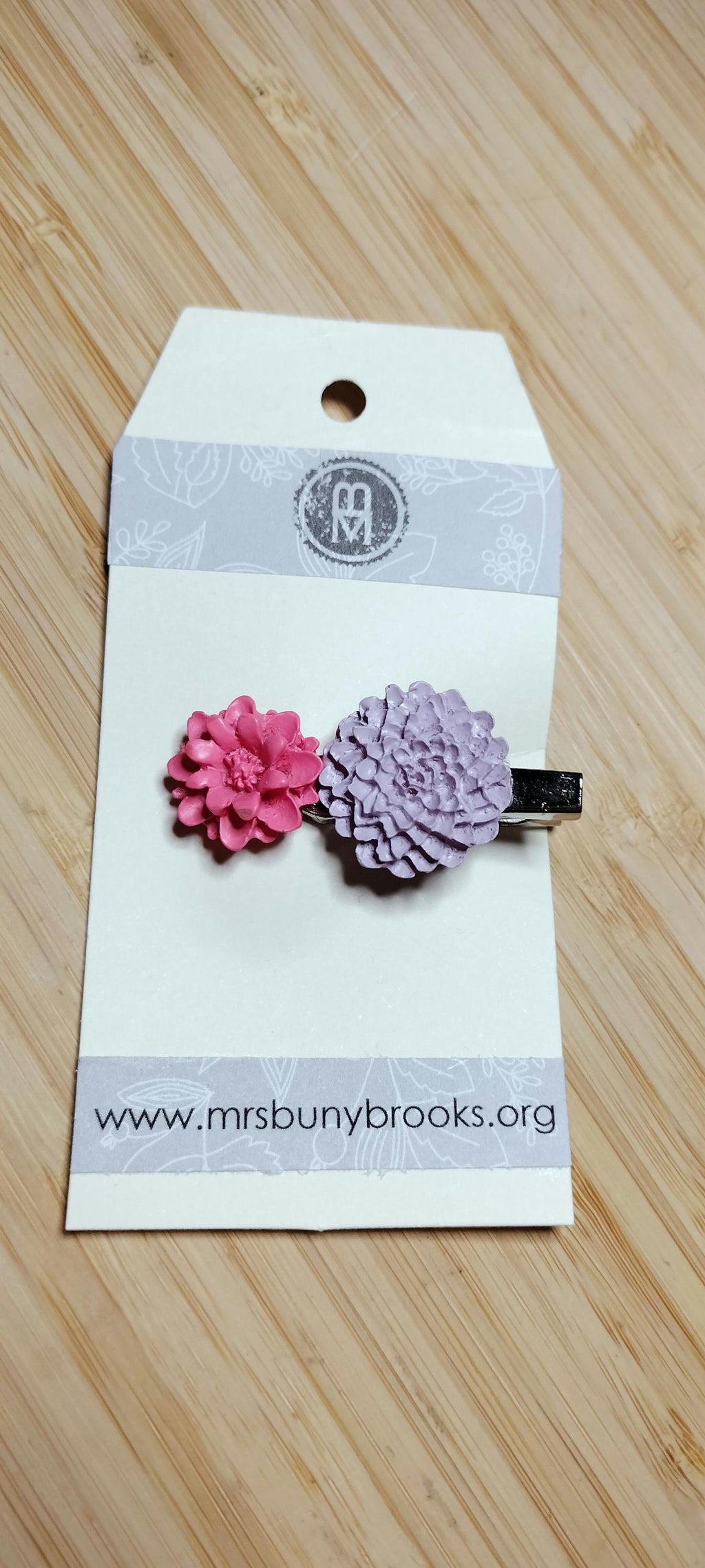 3D double flower hair clip, Lavender & Pink