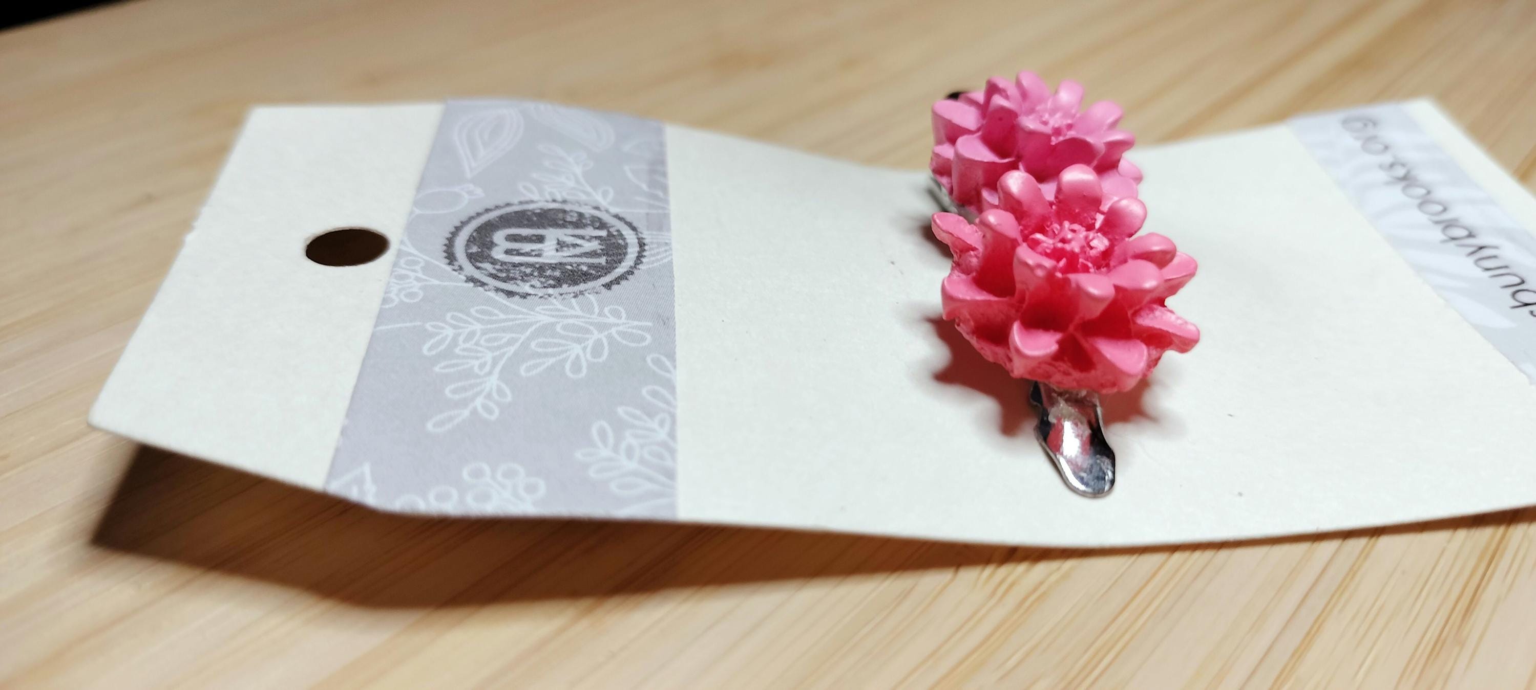 Handmade 3D Flower hair clips, lavender and pink