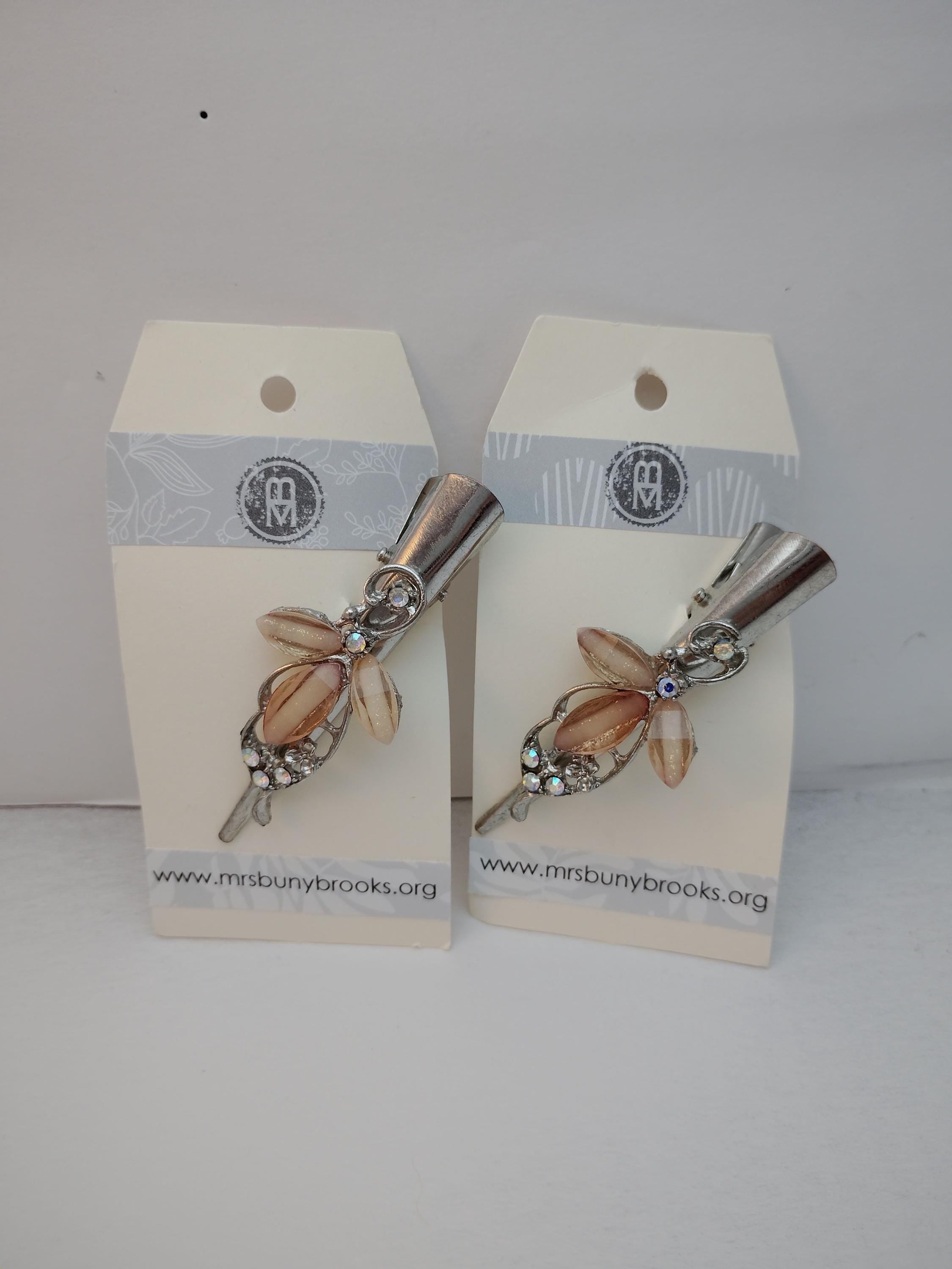 VINTAGE Champagne crystal Flower Hair Clip metal