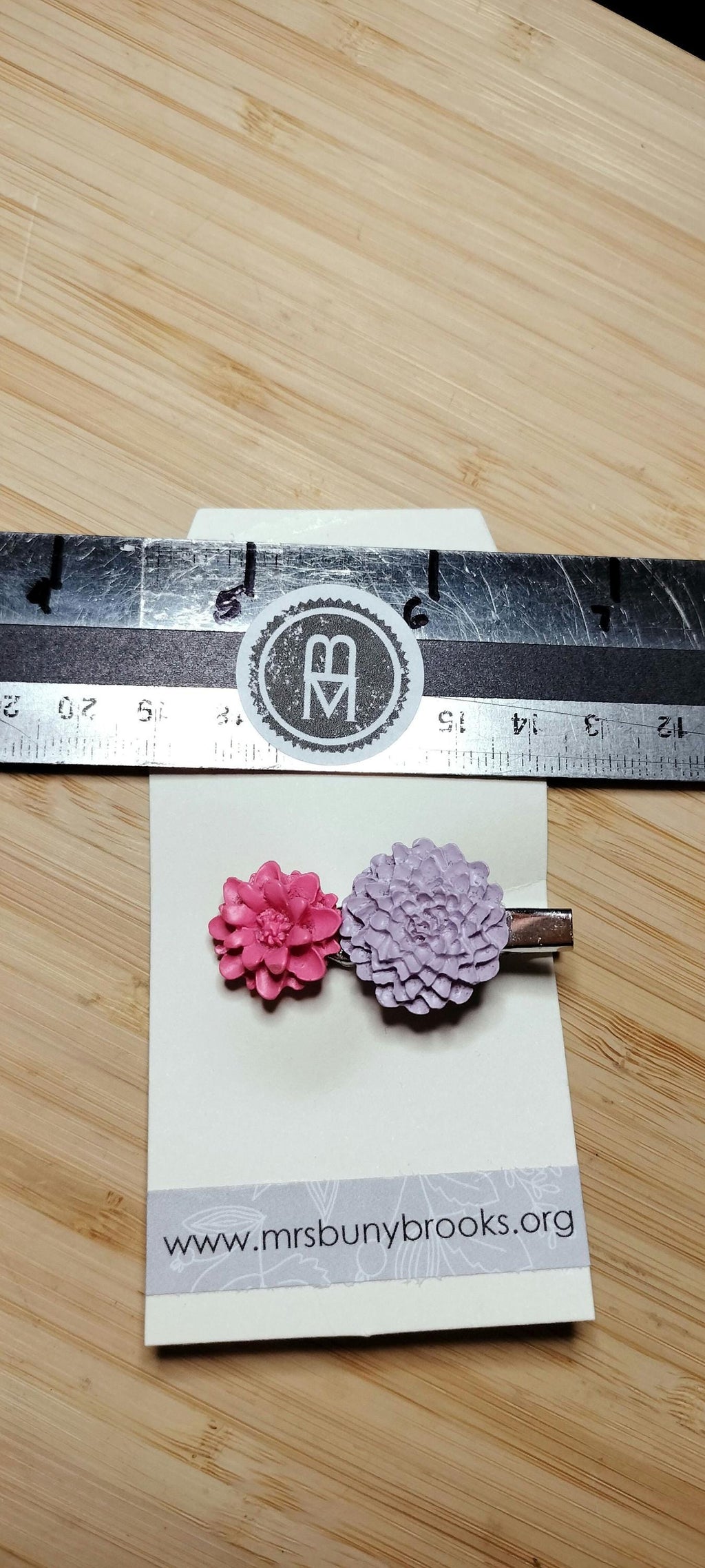 3D double flower hair clip, Lavender & Pink