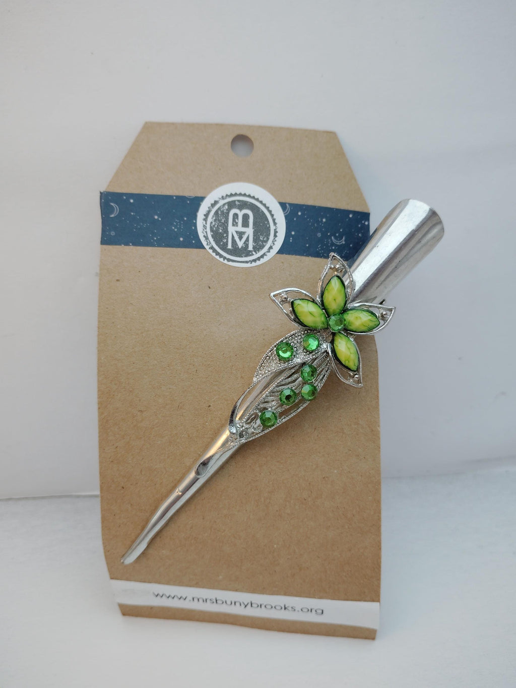 VINTAGE Green Crystal Metal Hair Clip