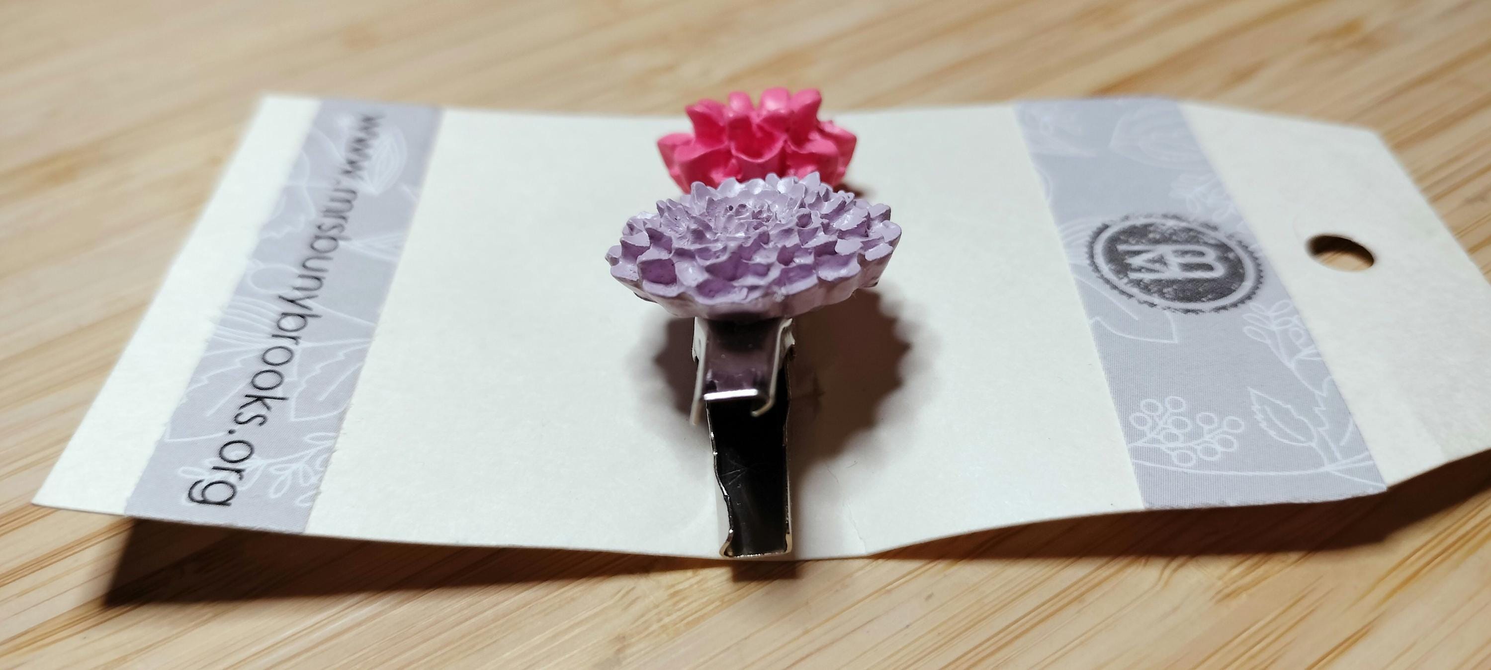 3D double flower hair clip, Lavender & Pink